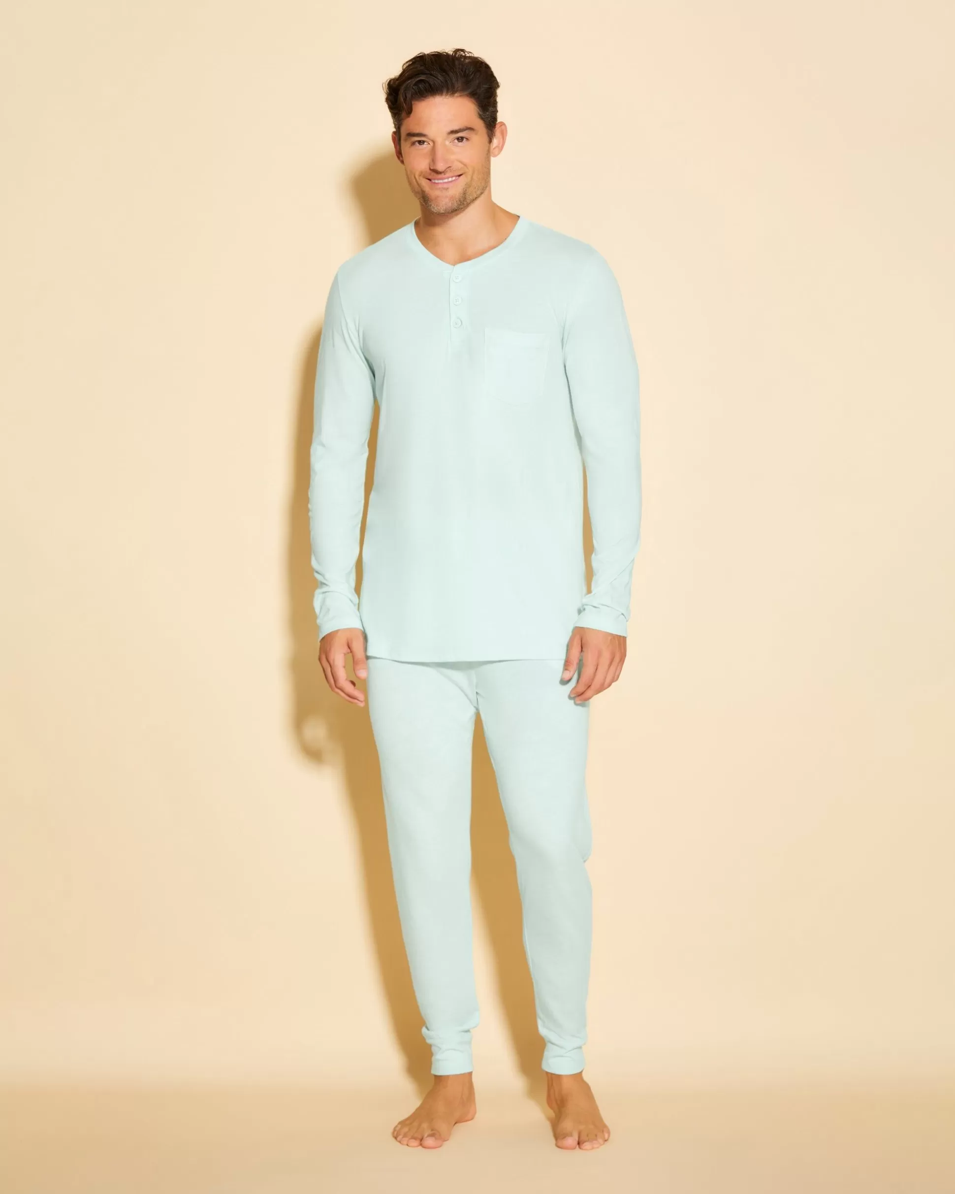 Cosabella Men'S Pj Sets | Conjunto De Pijama Para Hombre Con Camiseta Henley Y Pantalones Joggers