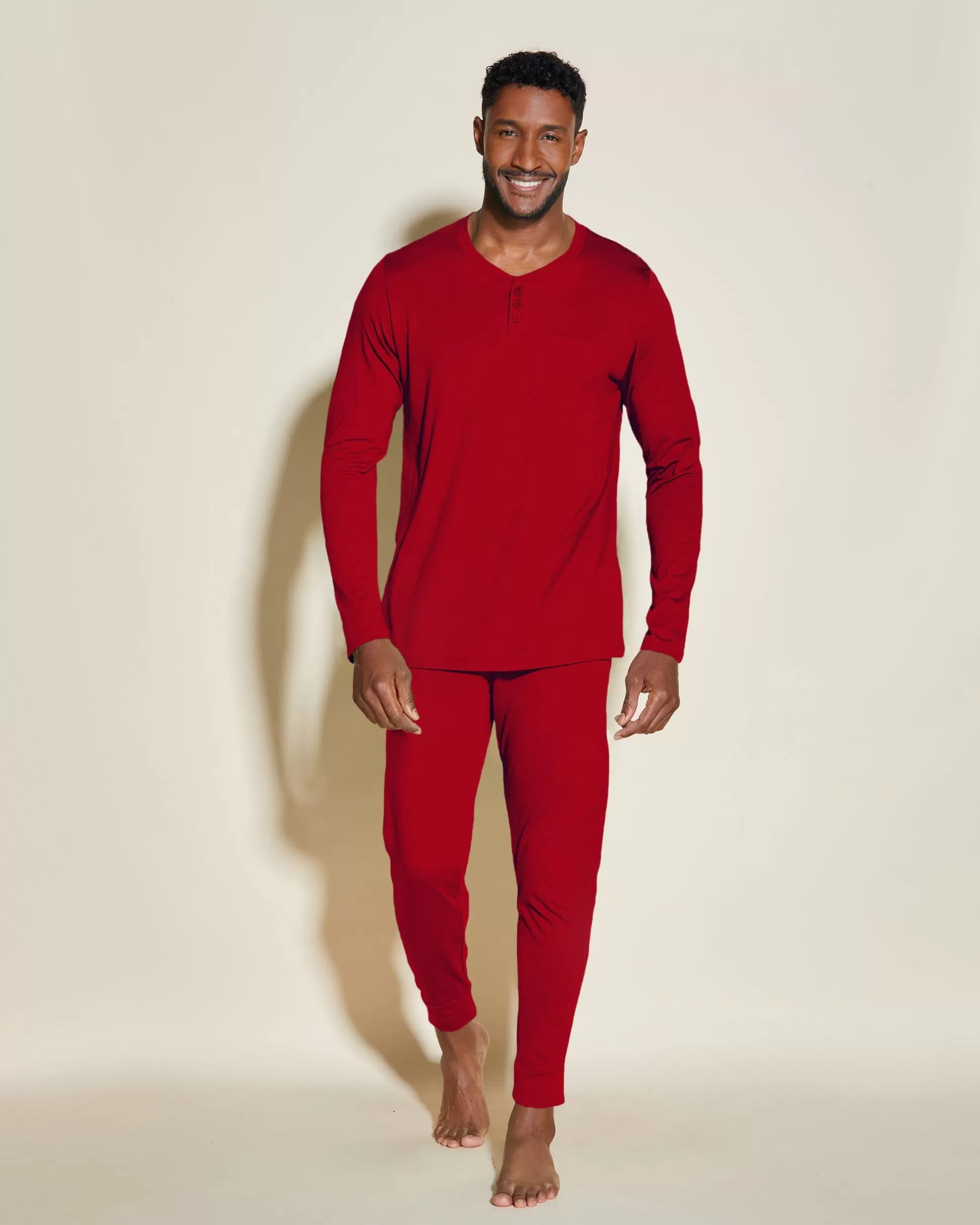 Cosabella Men'S Pj Sets | Conjunto De Pijama Para Hombre Con Camiseta Henley Y Pantalones Joggers