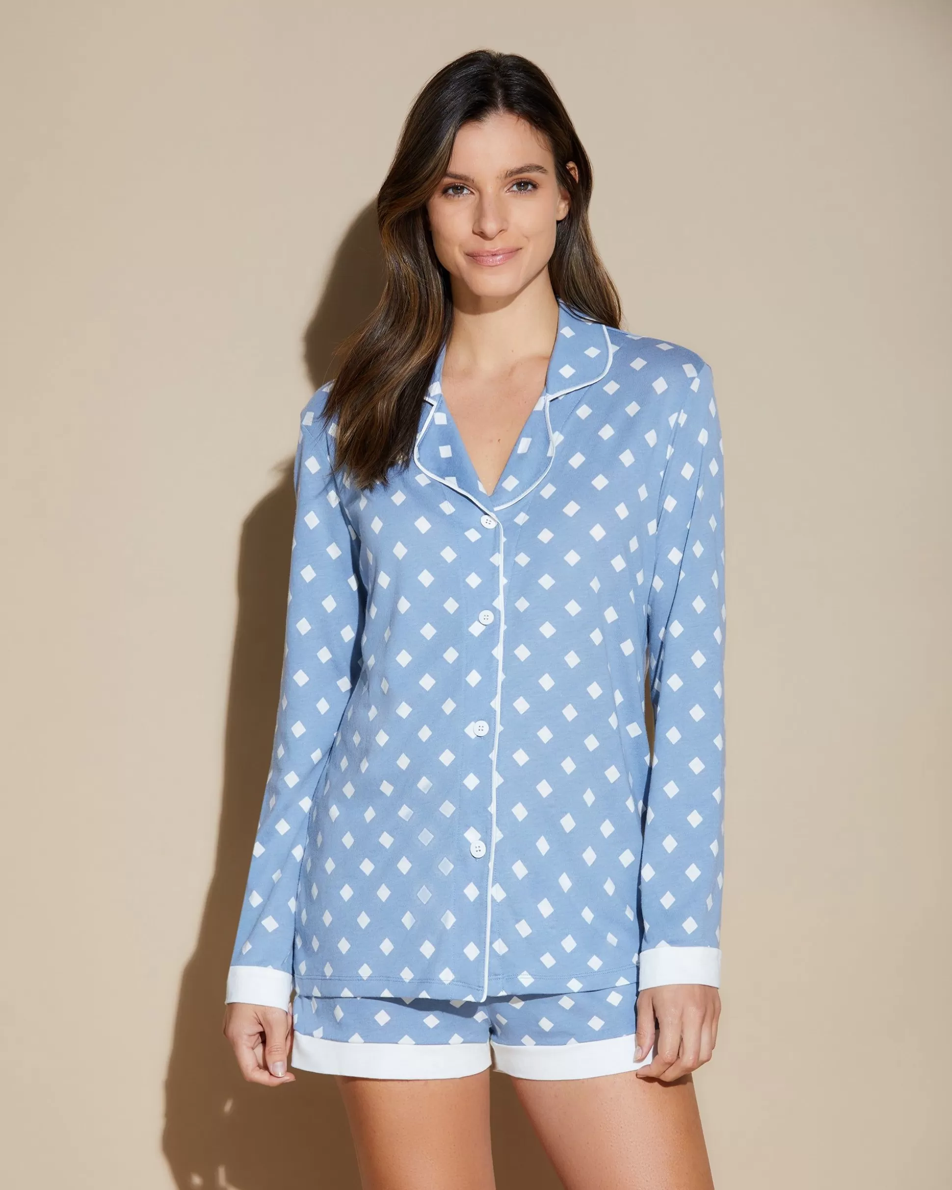 Cosabella Sleep & Loungewear | Printed Long Sleeve Top & Boxer Pajama Set