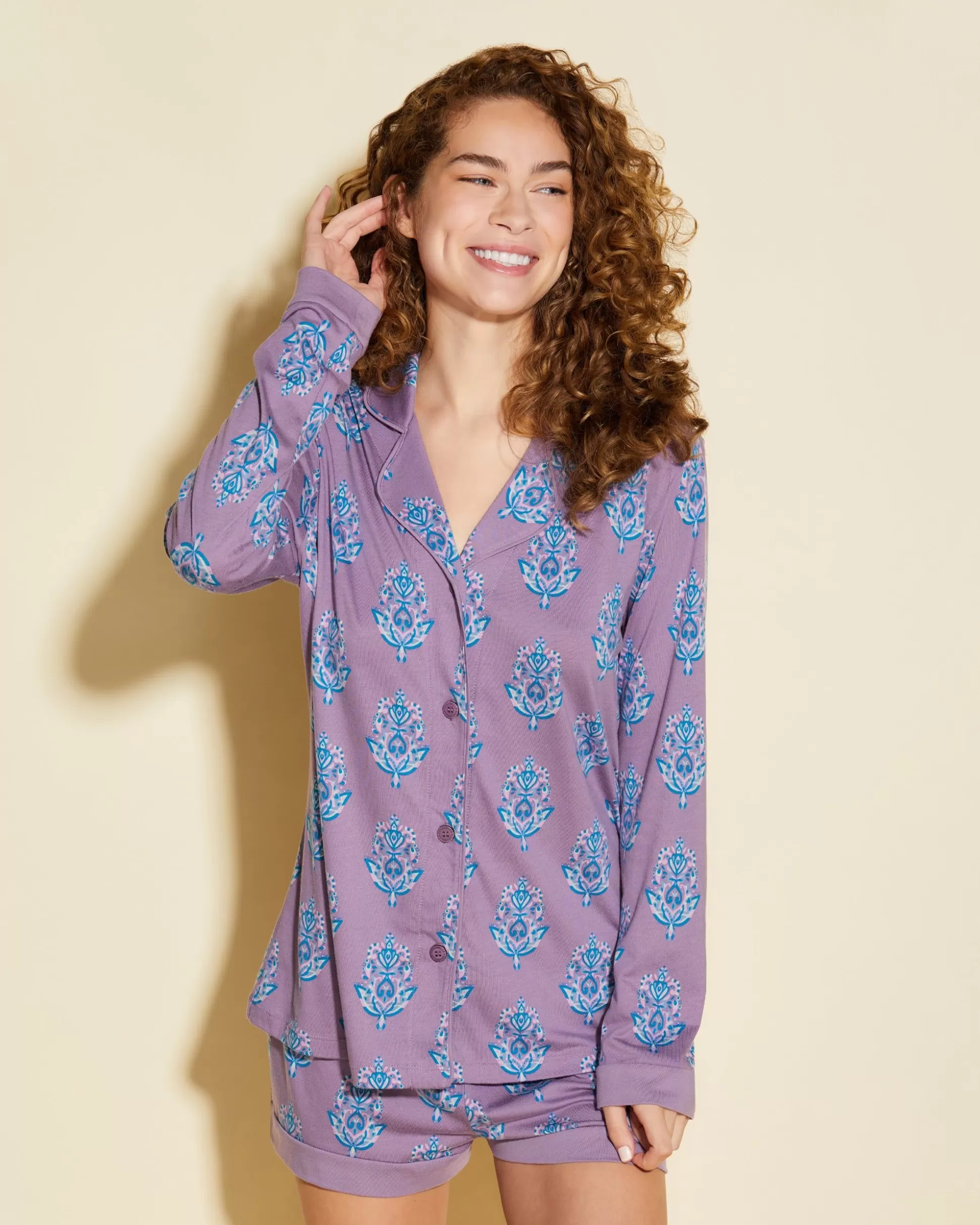 Cosabella Pj Sets | Printed Long Sleeve Top & Boxer Pajama Set